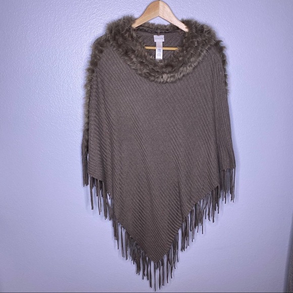 Chico's Sweaters - Chico’s Faux Fur Brown Poncho Sweater OS